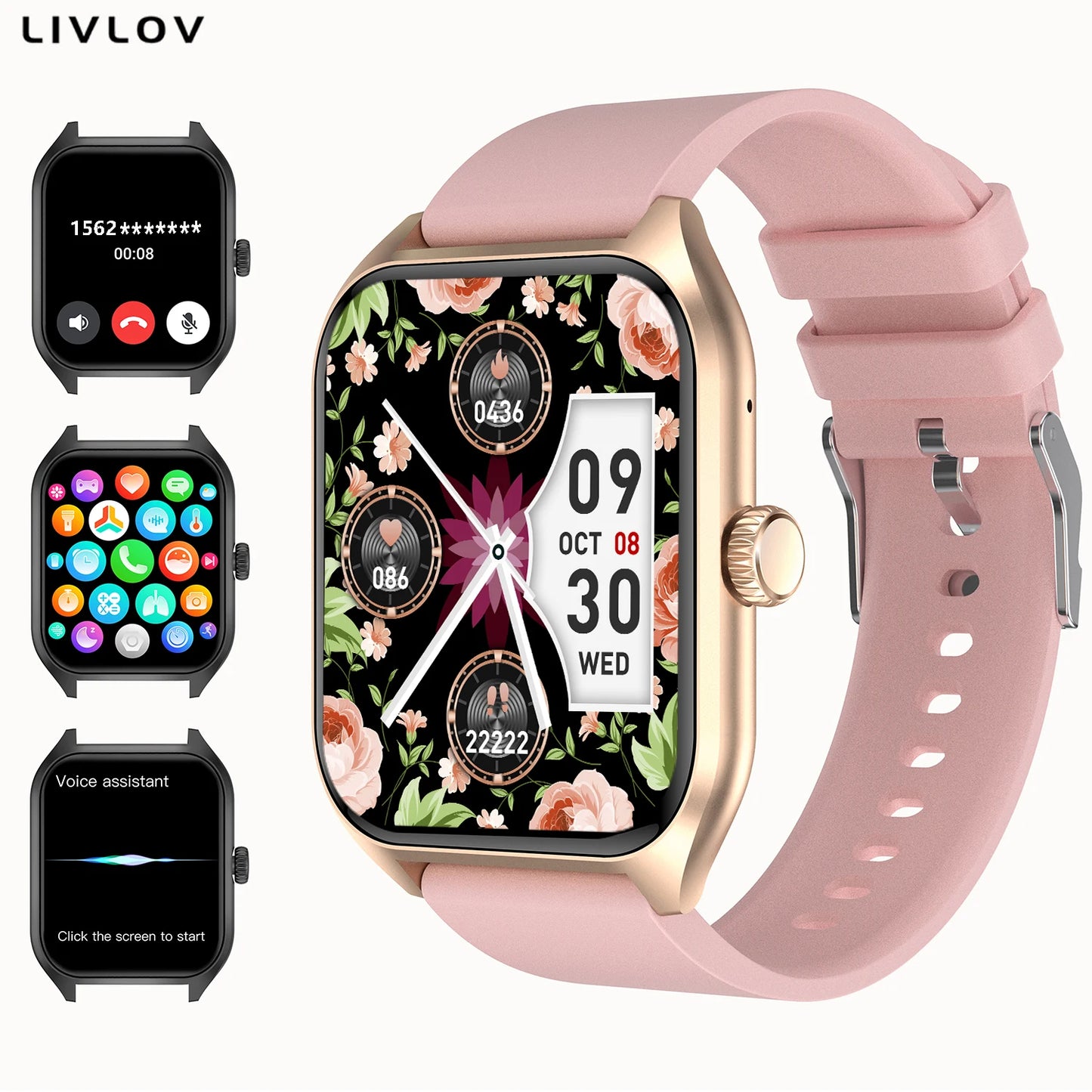 AI Voice Assistant Smart Watch 1.96" HD Screen 100+ Sports Sleep Heart Rate Monitor