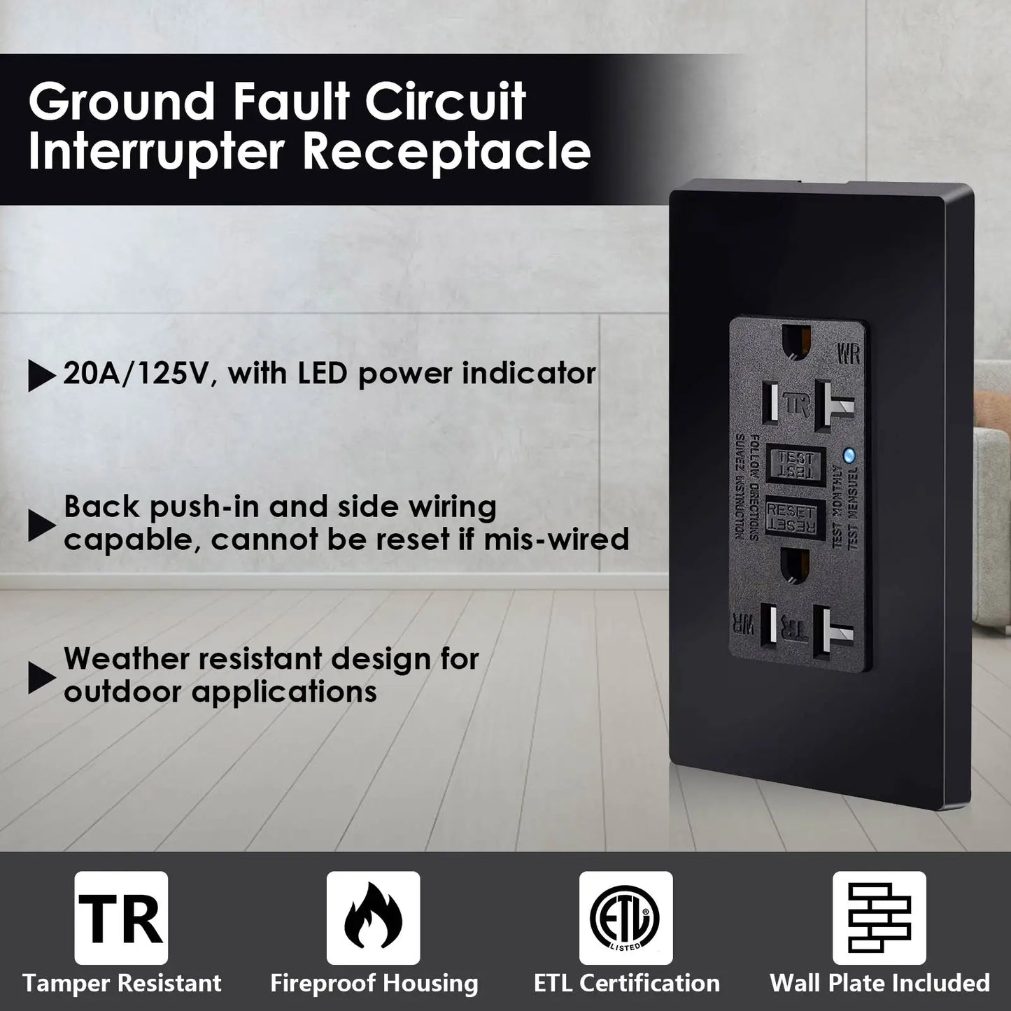 20 Amp GFCI Outlet with Wall Plate