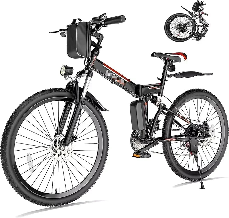 QVivi 750W folding electric mountain bike with 26-inch wheels.
