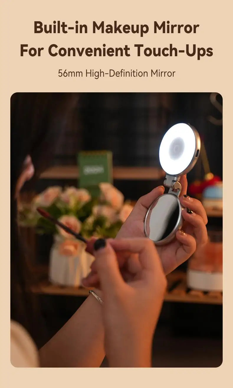TELESIN 3-in-1 Magnetic Selfie Light with 360° LED Ring MagSafe Mirror and Phone Stand
