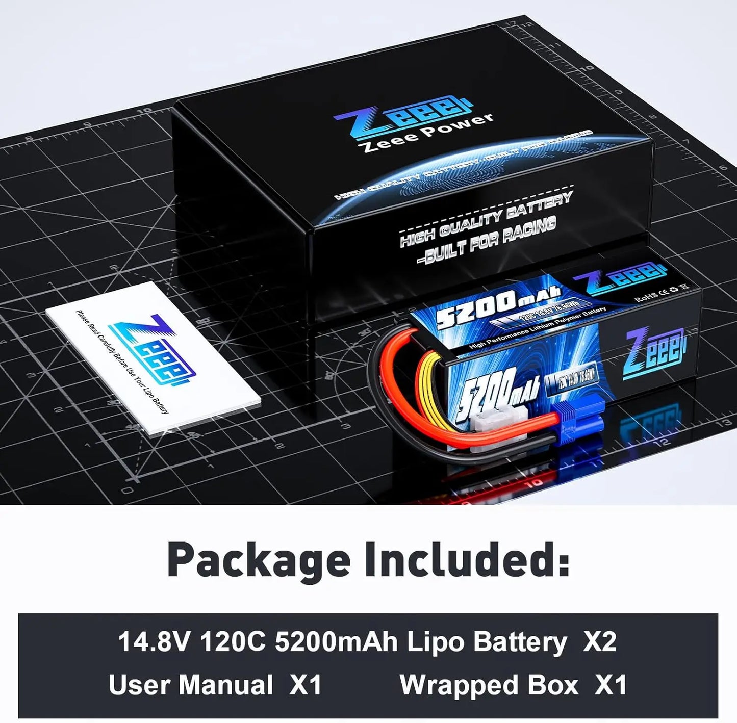 2pcs Zeee 4S 5200mAh Lipo Battery 14.8V 120C Hardcase EC5 Plug for 1/10 1/8 Scale Cars / Vehicles