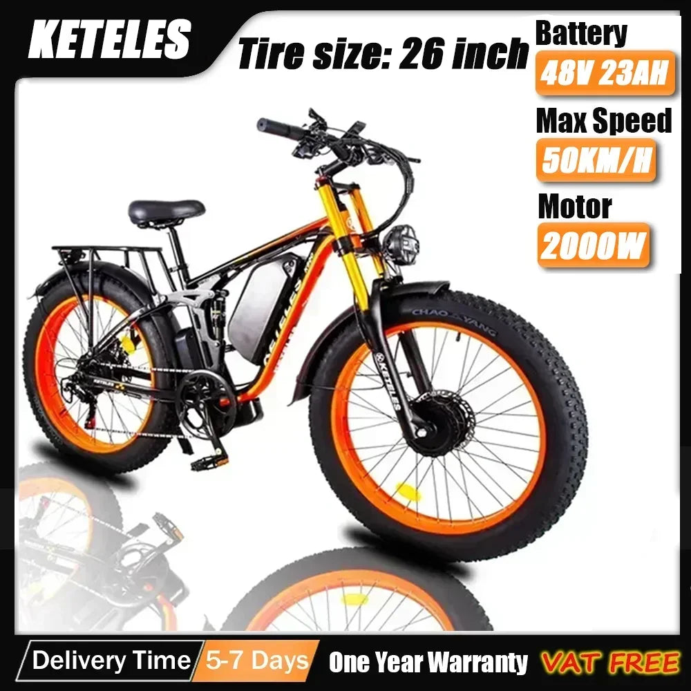 KETELES K800 electric mountain bike, 2000W motor, 48V 23Ah battery, 26-inch fat tires.