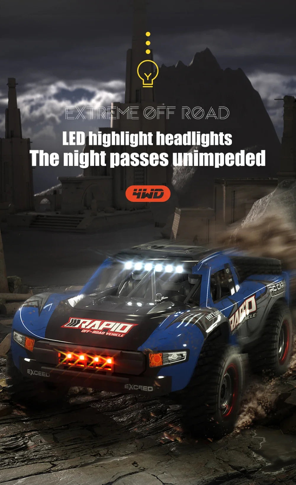 Q130 1/14 Rc Car Off Road With LED 4WD 70km/h High Speed Brushless Motor Monster Truck Desert/Snow Racing Drift Cars Toy for Boy