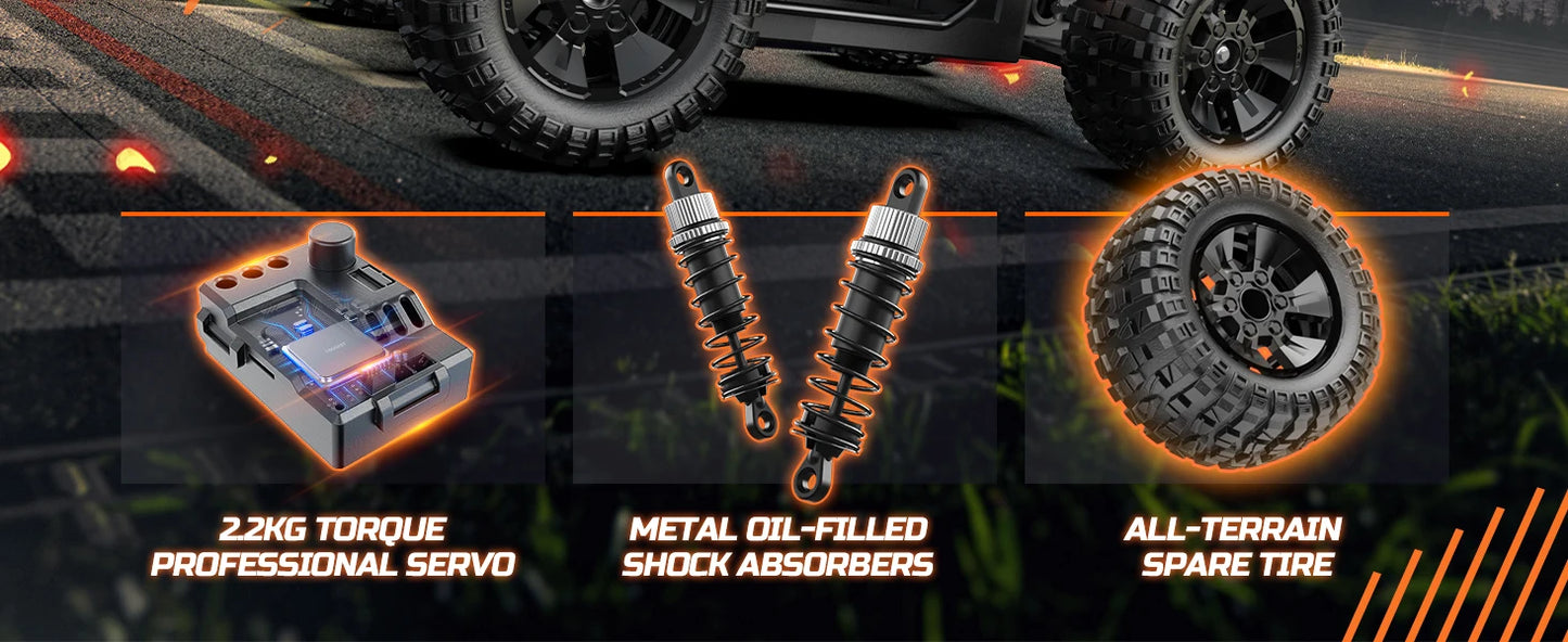 DEERC 9203E 1:10 Scale RC Truck 48KM/H 4X4 Lights 2 Batteries 2.4GHz All-Terrain 30 Min Play