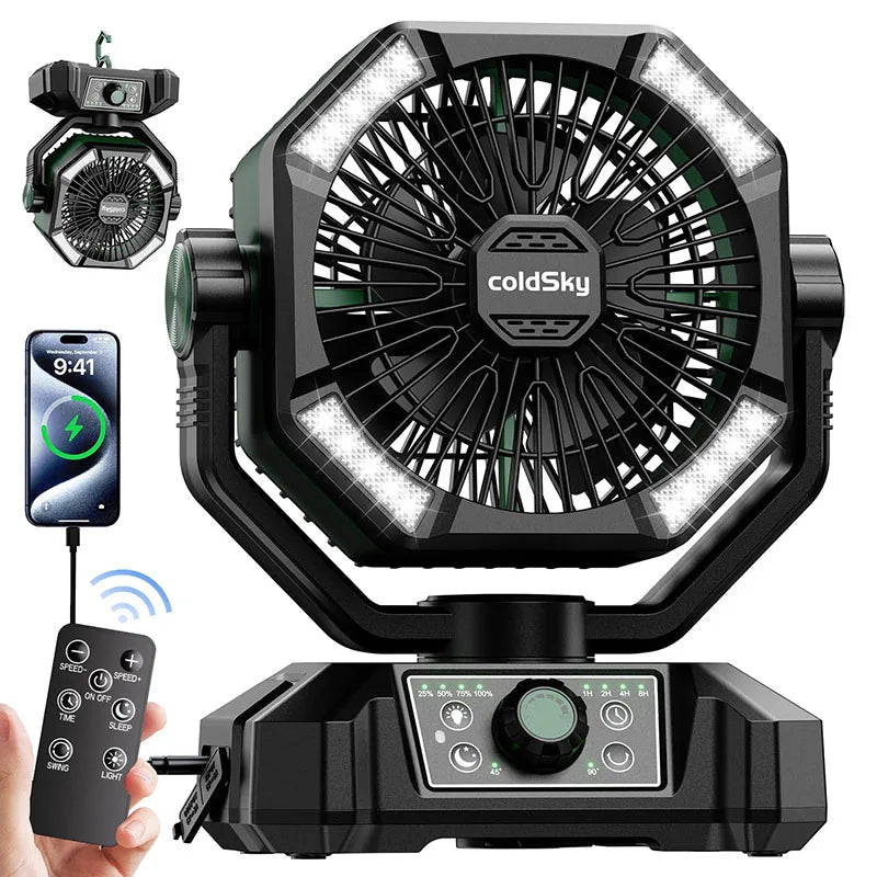 coldSky 20000mAh Battery Camping Fan with LED Lantern & 8 Speeds