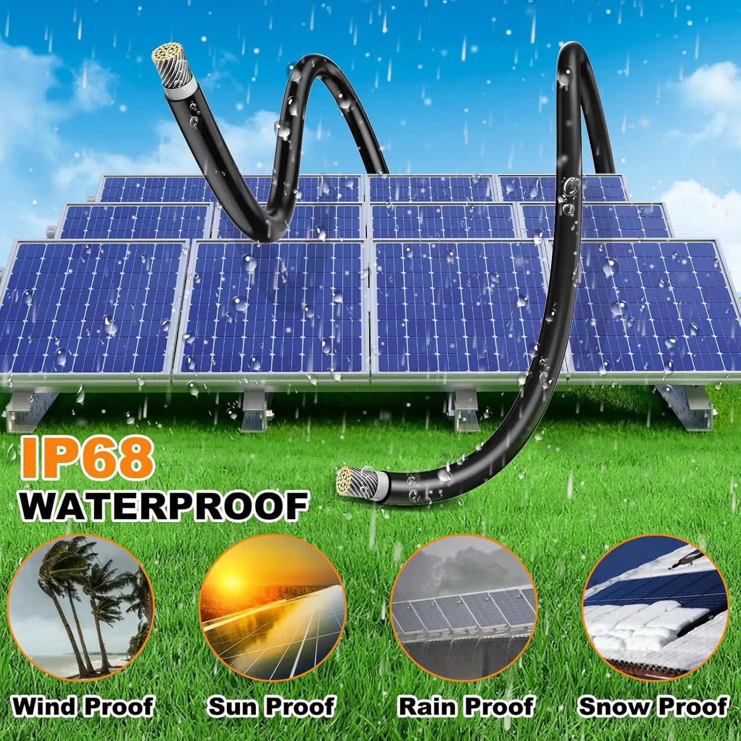 PowMr 4mm² 25m 100m Solar PV Cable Black and Red 11AWG TUV Solar PV Wire IP68 Solar Panel System Extension Photovoltaic System