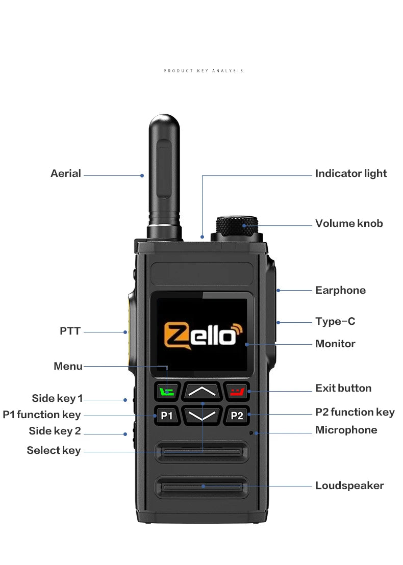 Zello 4G LTE WiFi POC Walkie Talkie with Bluetooth Long Battery Fast Charging