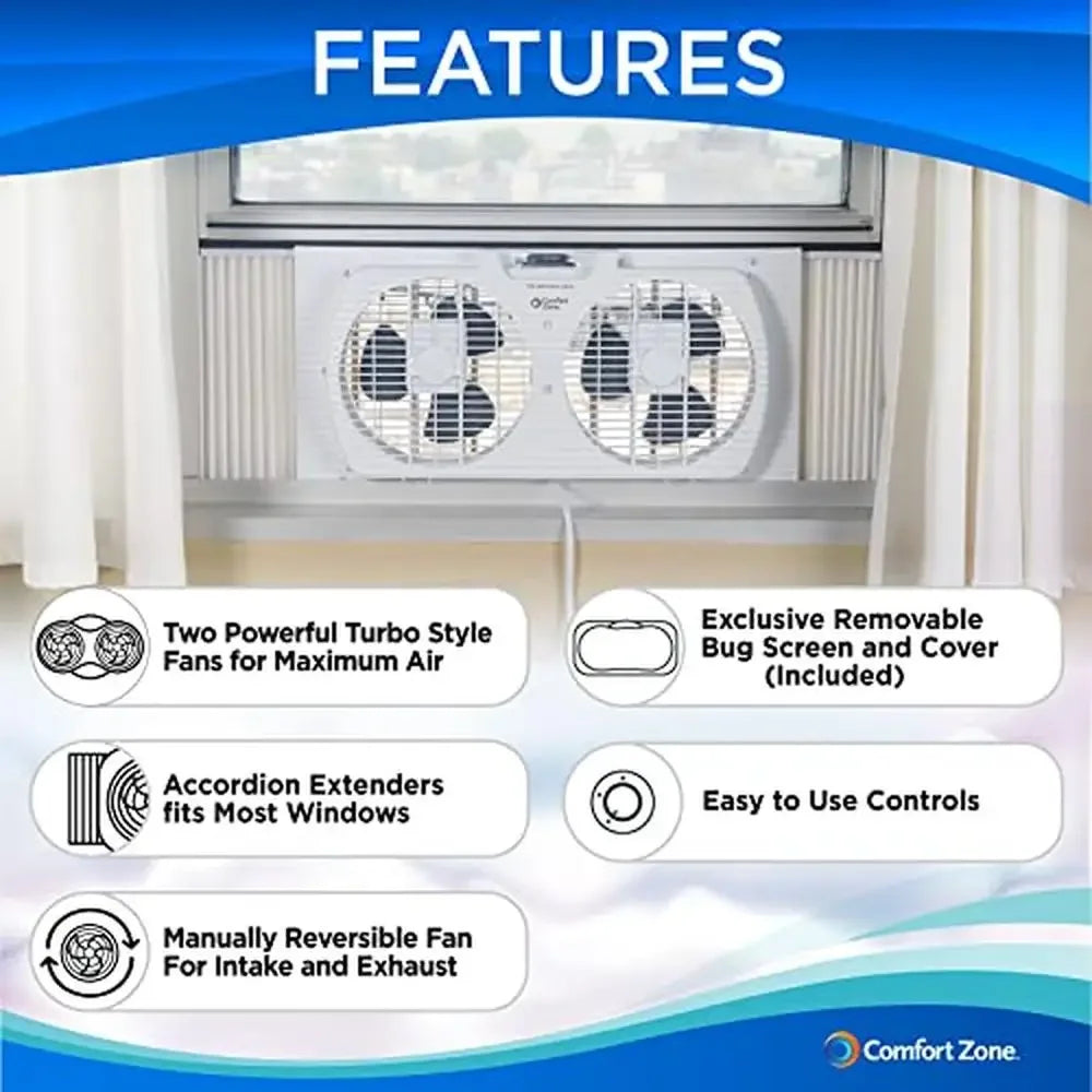 Twin Window Fan 3-Speed Reversible Airflow Portable Dual Exhaust
