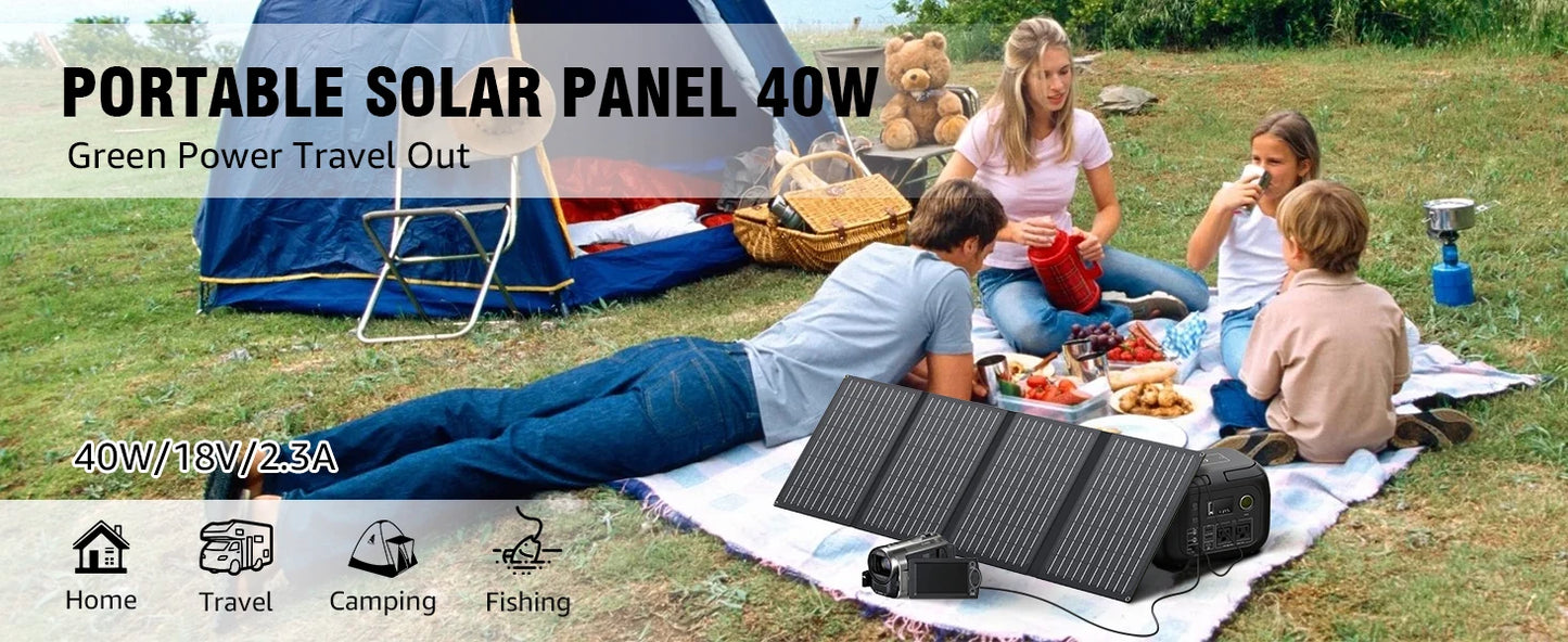 300W Portable Power Station with 260Wh Capacity and 40W Solar Panels AC Outlet 110V for Camping Travel RV