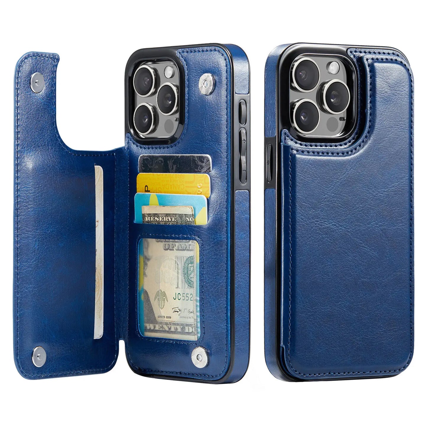Leather wallet card holder case for iPhone Pro Max XS XR with card pocket and flip design.