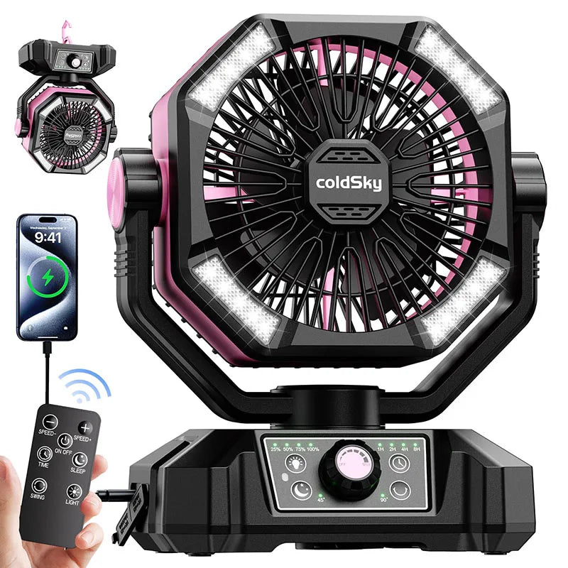 coldSky 20000mAh Battery Camping Fan with LED Lantern & 8 Speeds