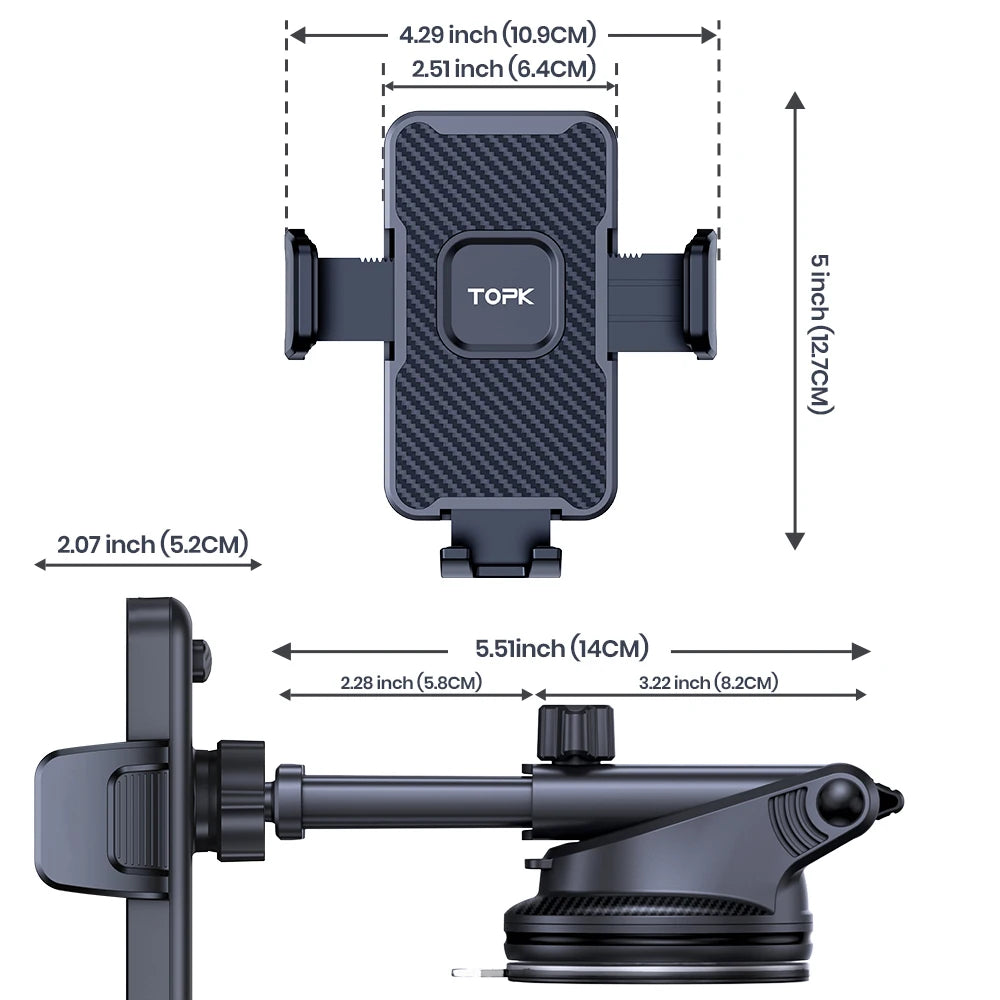 TOPK Universal Car Phone Mount for Dashboard and Windshield