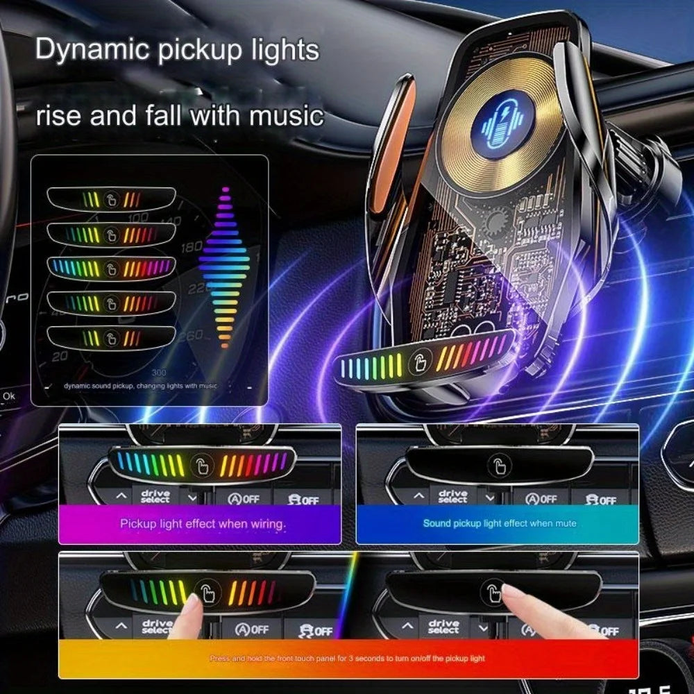 66W Fast Wireless Charging Phone Stand for Car with Cool Mechanical Design