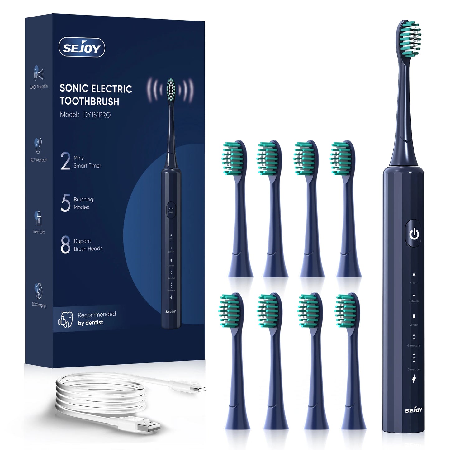 Electric Toothbrush Rechargeable with 8 Heads 5 Modes
