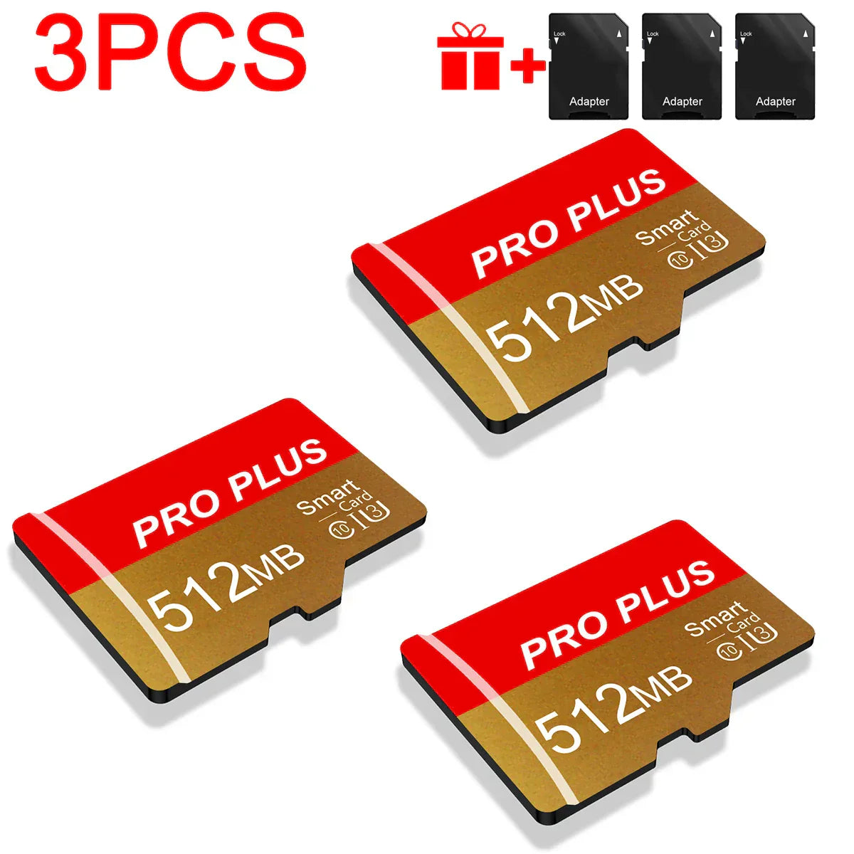 3PCS high-speed 512MB TF/microSD memory cards with adapters, V60, A1, UHS-I U3, for mobile, camera, and digital devices.