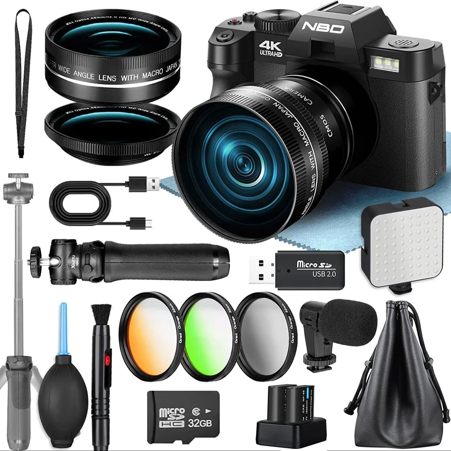NBD 4K Digital Camera 48MP with Microphone and Macro Lens