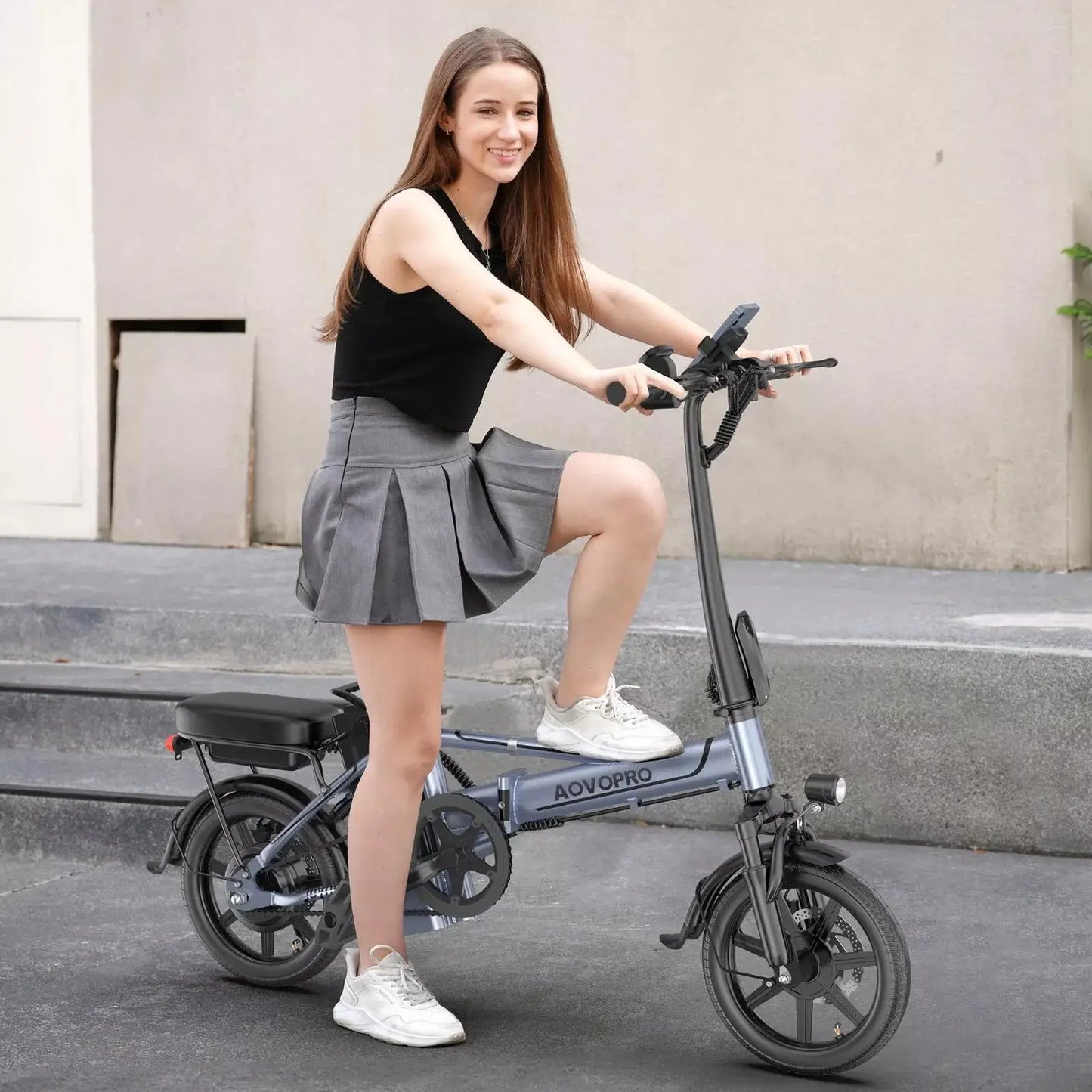 AOVOPRO 14inch EB60 Foldable Ebike 500W 48V 10.4AH Electric Bicycle 22MPH 28Miles Long Range with Two Seats for Adult