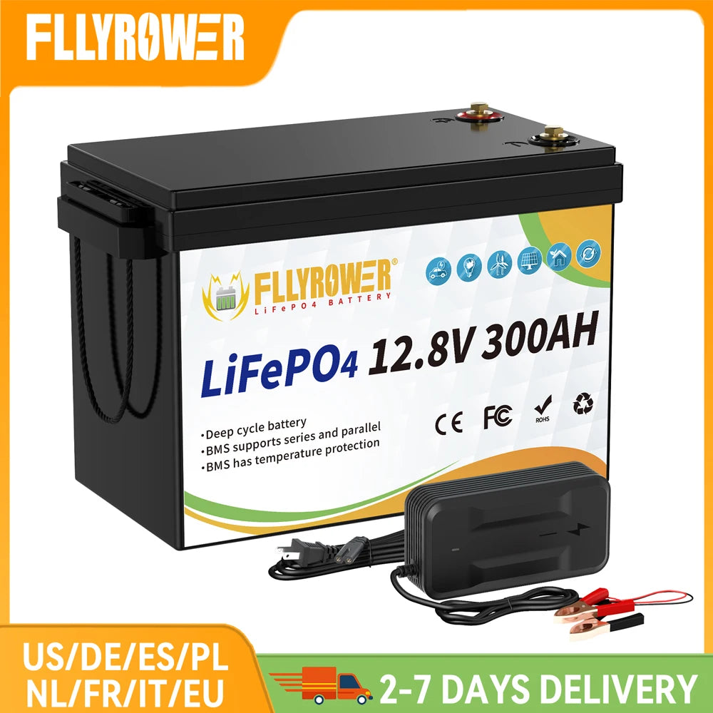 12V 300Ah LiFePO4 Battery Packs With BMS Lithium Iron Phosphate Rechargeable Batteries RV Boat Motor Solar Battery 8000+ Cycles