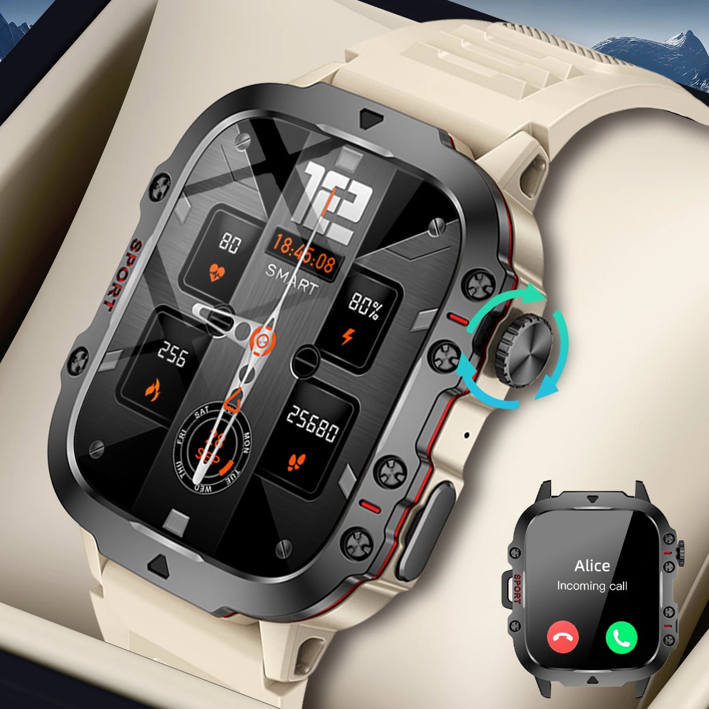 Smart Watch for Men 1.96'' Large Touch Screen Bluetooth Call Fitness Watch with 100+ Sports Modes