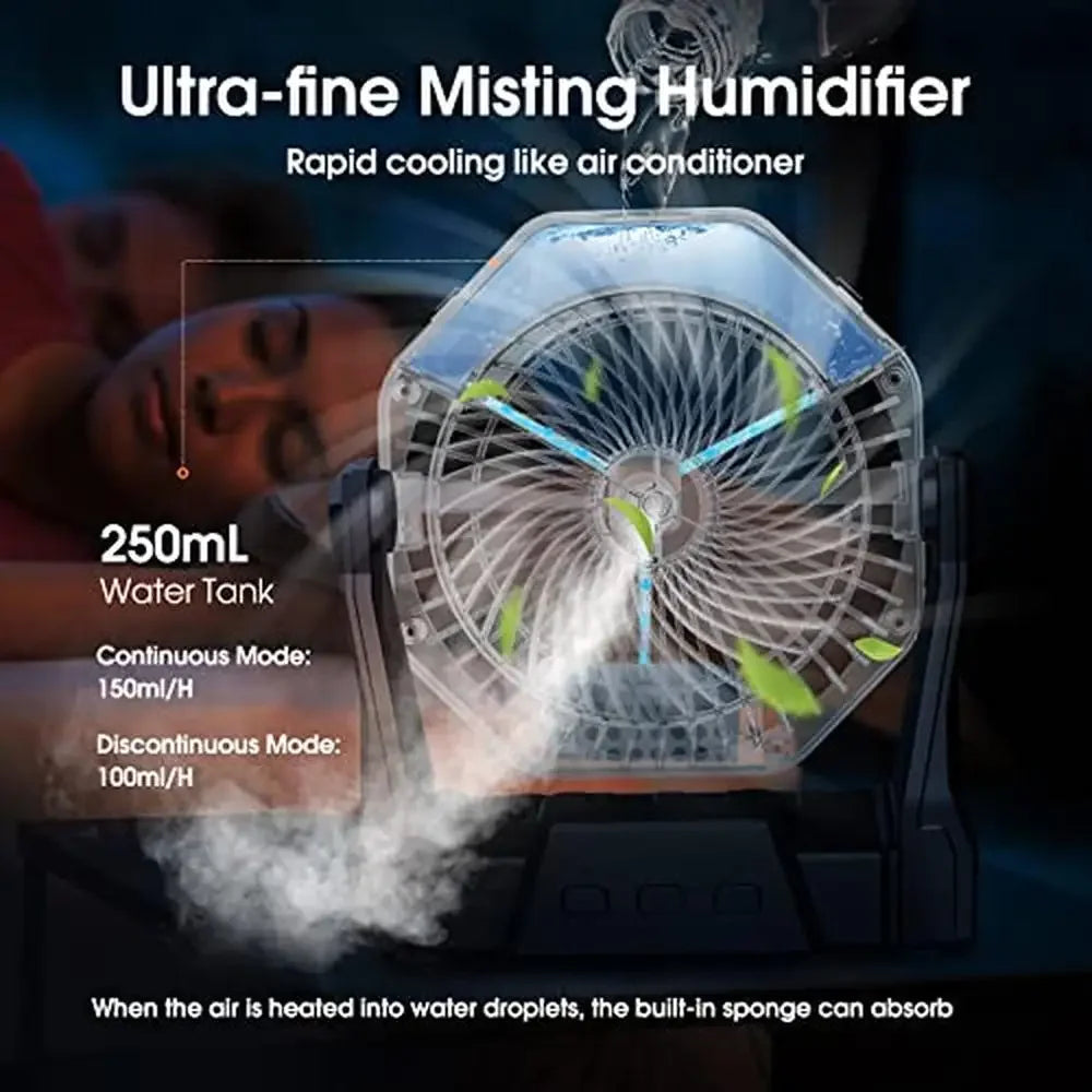 Portable Misting Fan Rechargeable 8-Inch with 10000mAh Battery USB and 250mL Water Tank
