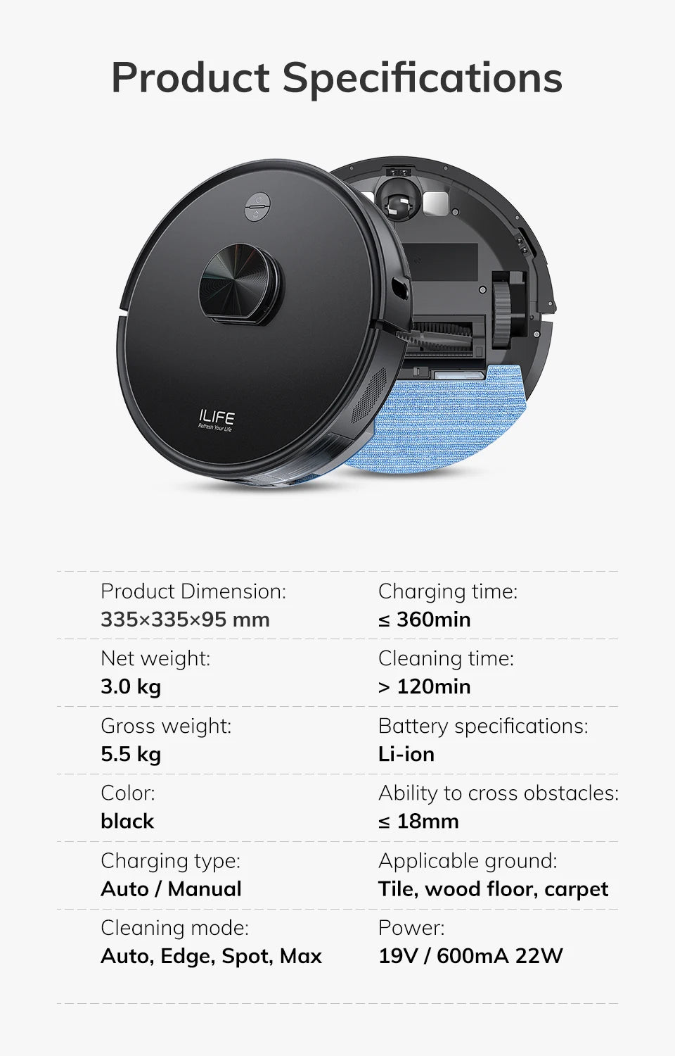 ILIFE T20S LDS Robot Vacuum Cleaner 5000Pa with Auto-Empty Dock & Wet/Dry Mopping