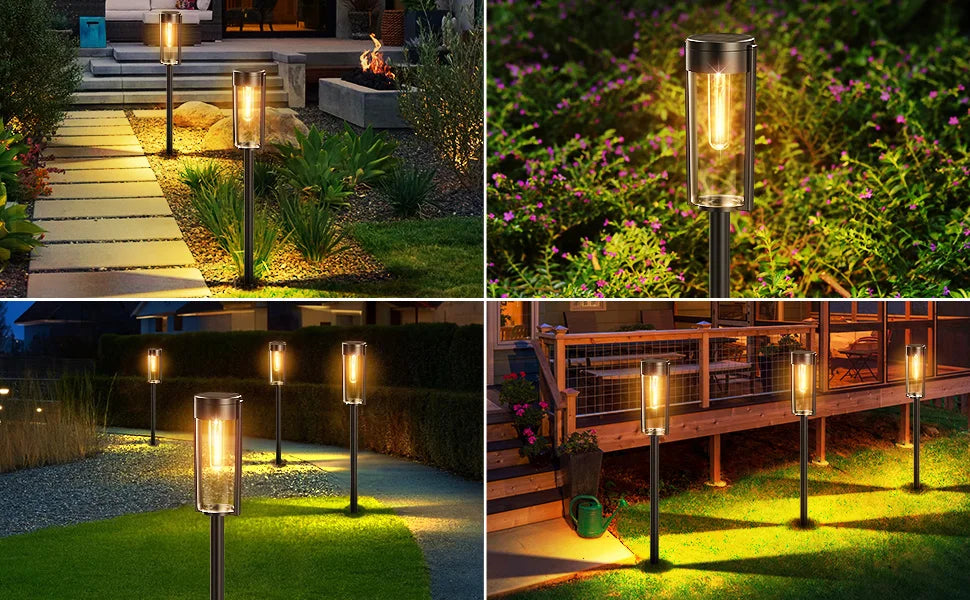 6/12 Pack Solar Pathway Lights Outdoor, Upgraded Solar Lights for Outside, Auto On/Off Solar Landscape Path Lights