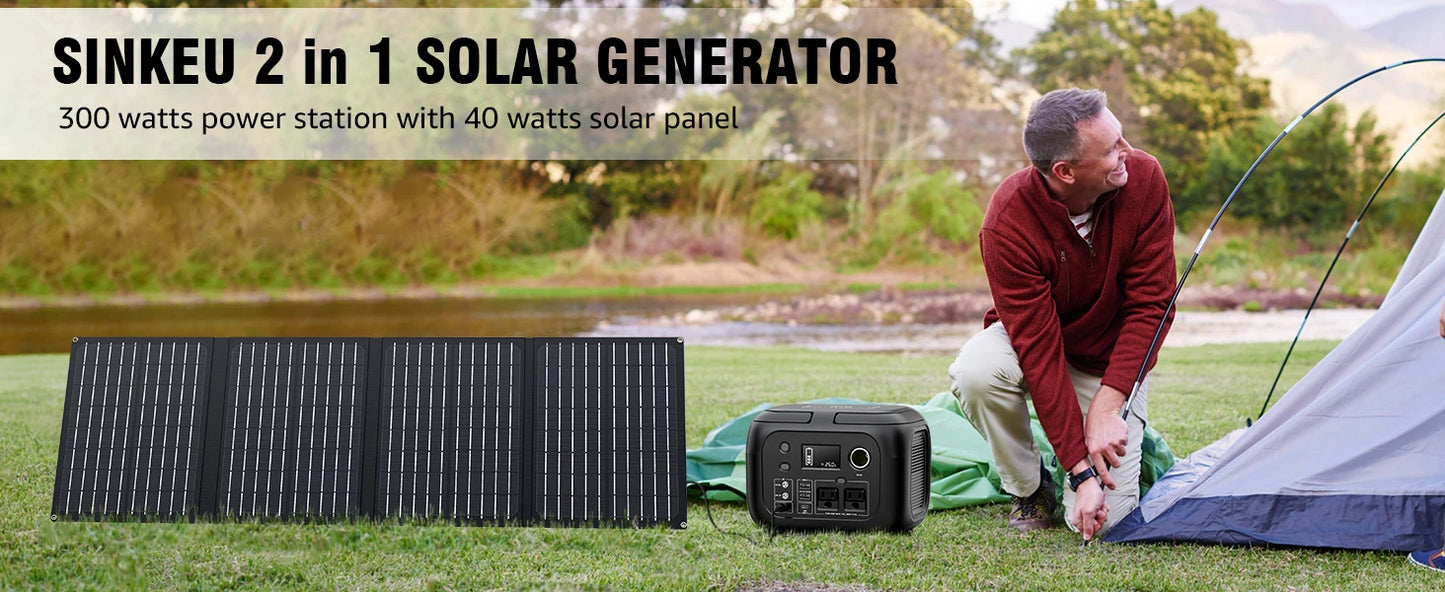 300W Portable Power Station with 260Wh Capacity and 40W Solar Panels AC Outlet 110V for Camping Travel RV