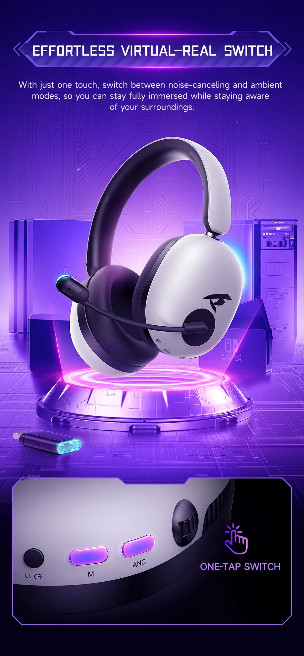 Picun UG-10A Wireless Gaming Headset 2.4G Bluetooth 6.0 Wired 56dB Mic 40mm Drivers Over Ear