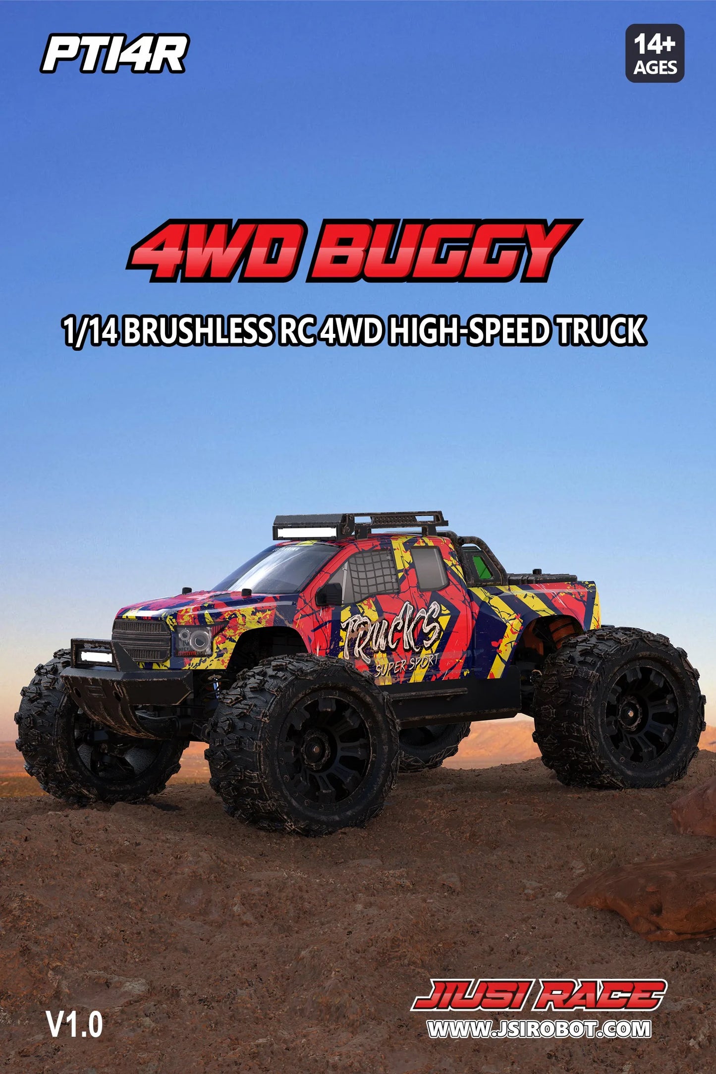 JIUSI MT14R 1/14 RC Racing Car 4WD 80km/h Brushless Motor 2.4G Remote Control 35C High Speed Off-road