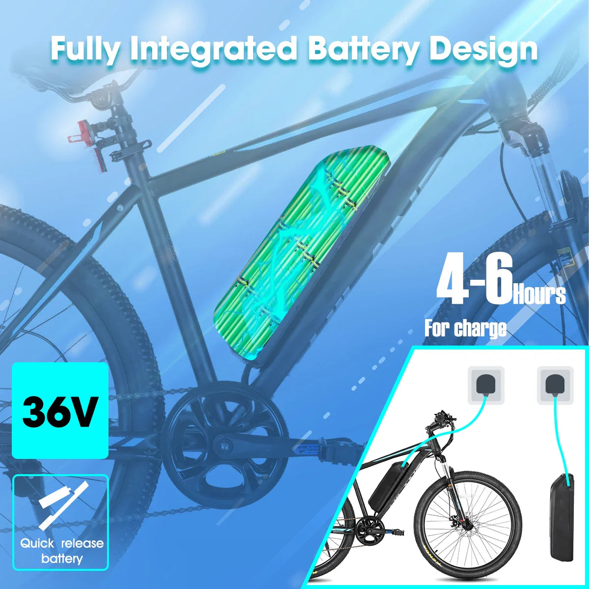 HILAND 26 Inch Electric Mountain Bike with 500W motor and 36V removable battery.