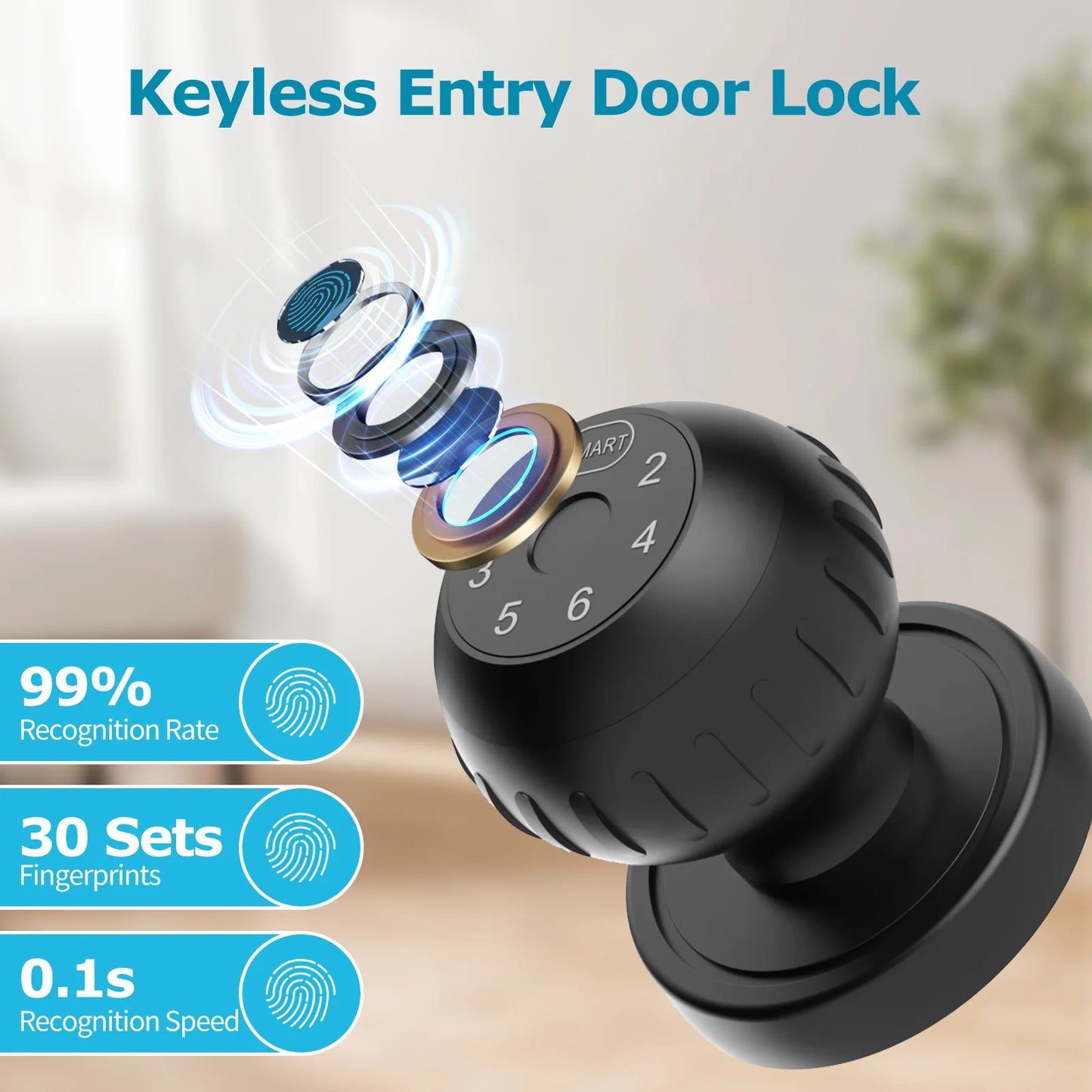 Viladepot Smart Fingerprint Door Lock with Touchscreen Keypad App Remote and Passcode Unlock for Indoor Use
