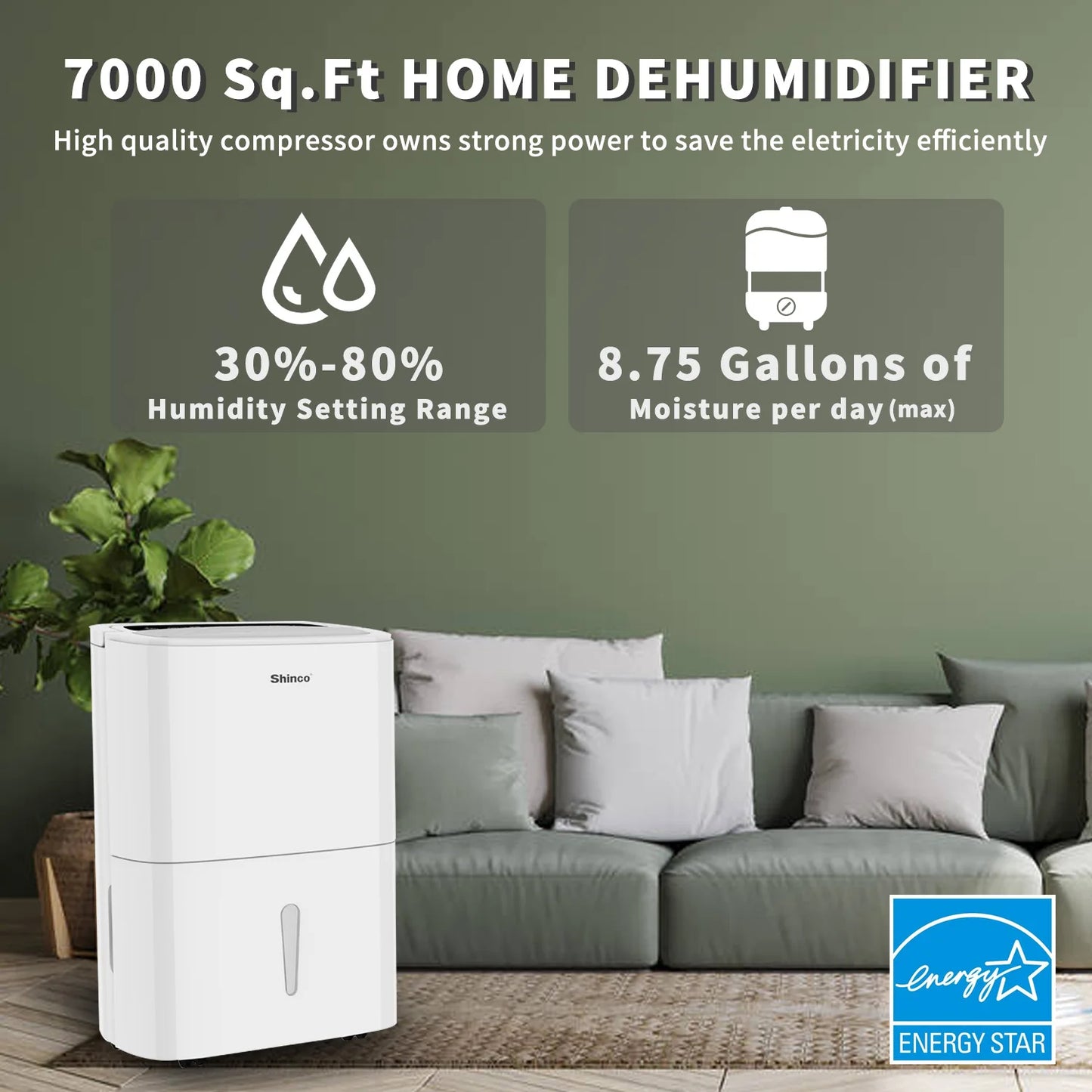 Shinco 150 Pint WiFi Dehumidifier with Pump