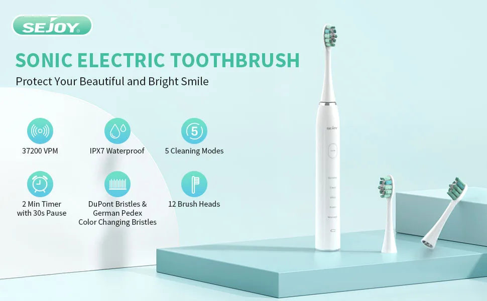 Sejoy Sonic Electric Toothbrush for Adults Rechargeable 5 Modes Personal Care