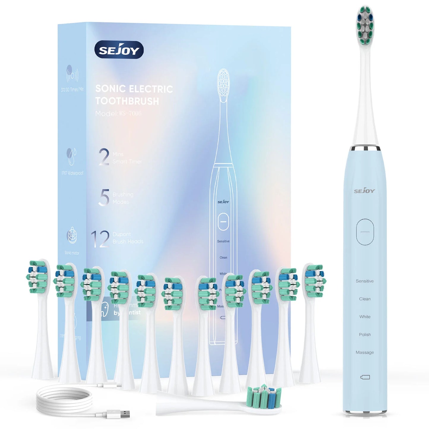 Sejoy Sonic Electric Toothbrush for Adults Rechargeable 5 Modes Personal Care