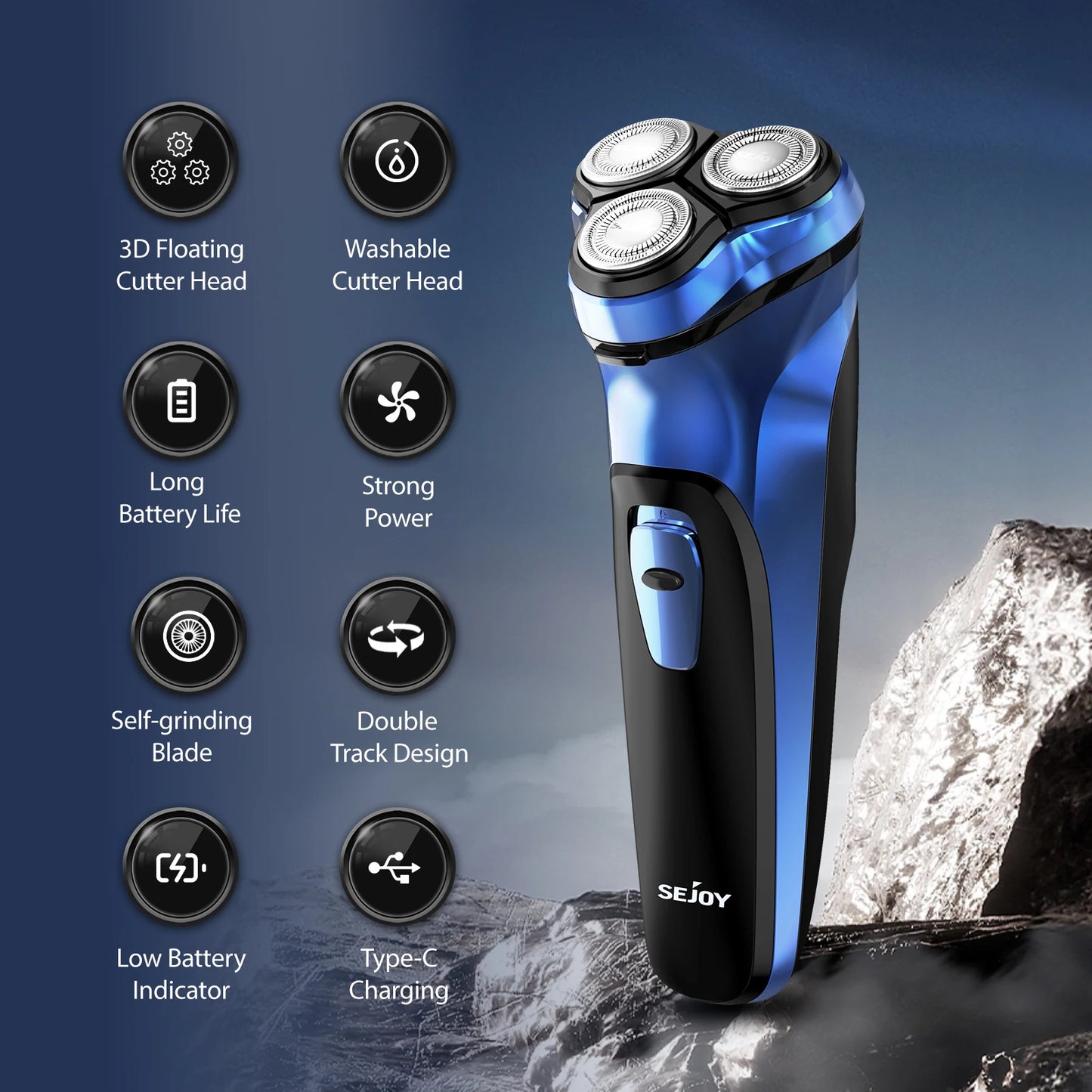 Sejoy Electric Razor for Men Rotary Rechargeable Travel Shaver Beard Trimmer