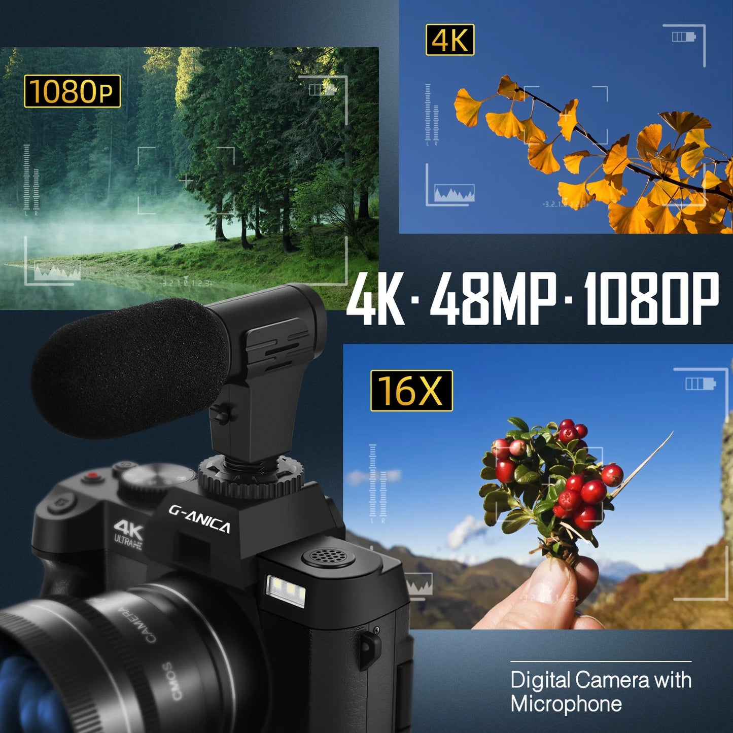 NBD 4K Digital Camera 48MP with Microphone and Macro Lens