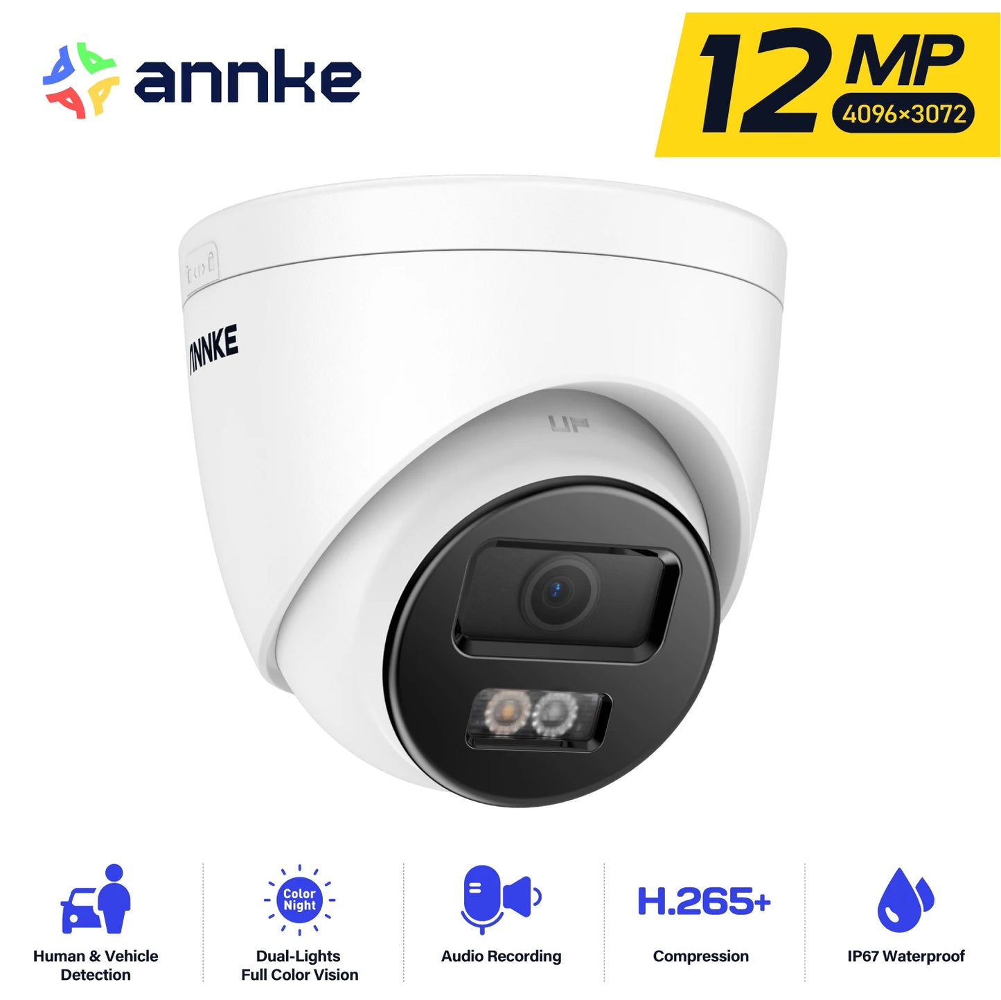 ANNKE 12MP Outdoor PoE Security Camera Smart Dual Light Color Night Vision Built-in Mic IP67