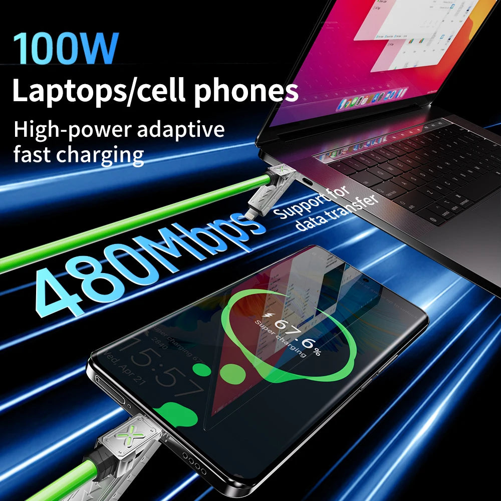 240W 4 in 1 Super Fast Charging Cable USB C to Type C Zinc Alloy for iPhone Samsung Xiaomi Multi Port Charger