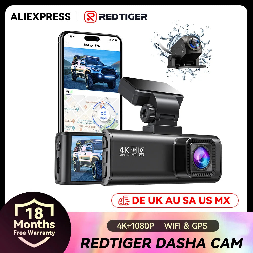 REDTIGER 4K Dash Cam Front and Rear with WiFi, GPS, and 24H Parking Mode