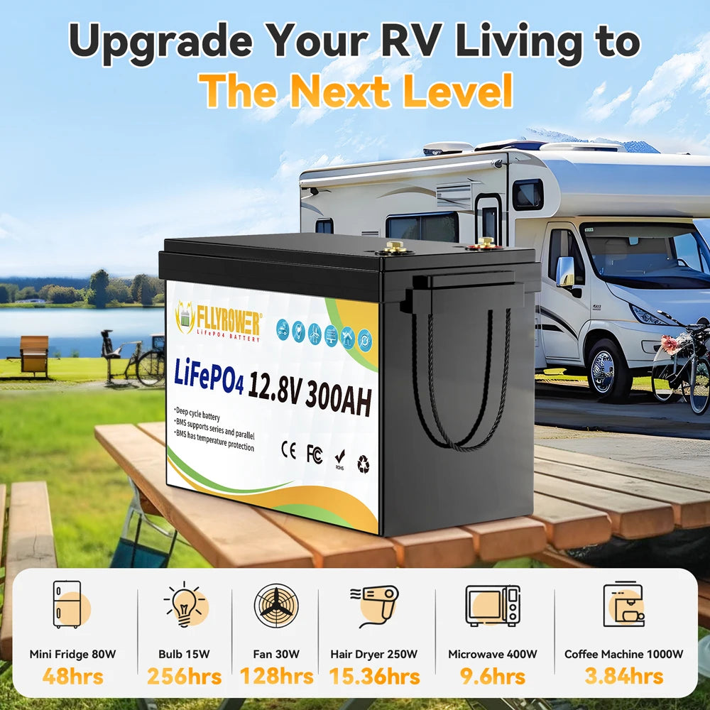 12V 300Ah LiFePO4 Battery Packs With BMS Lithium Iron Phosphate Rechargeable Batteries RV Boat Motor Solar Battery 8000+ Cycles