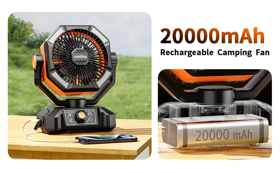 coldSky 20000mAh Battery Camping Fan with LED Lantern & 8 Speeds