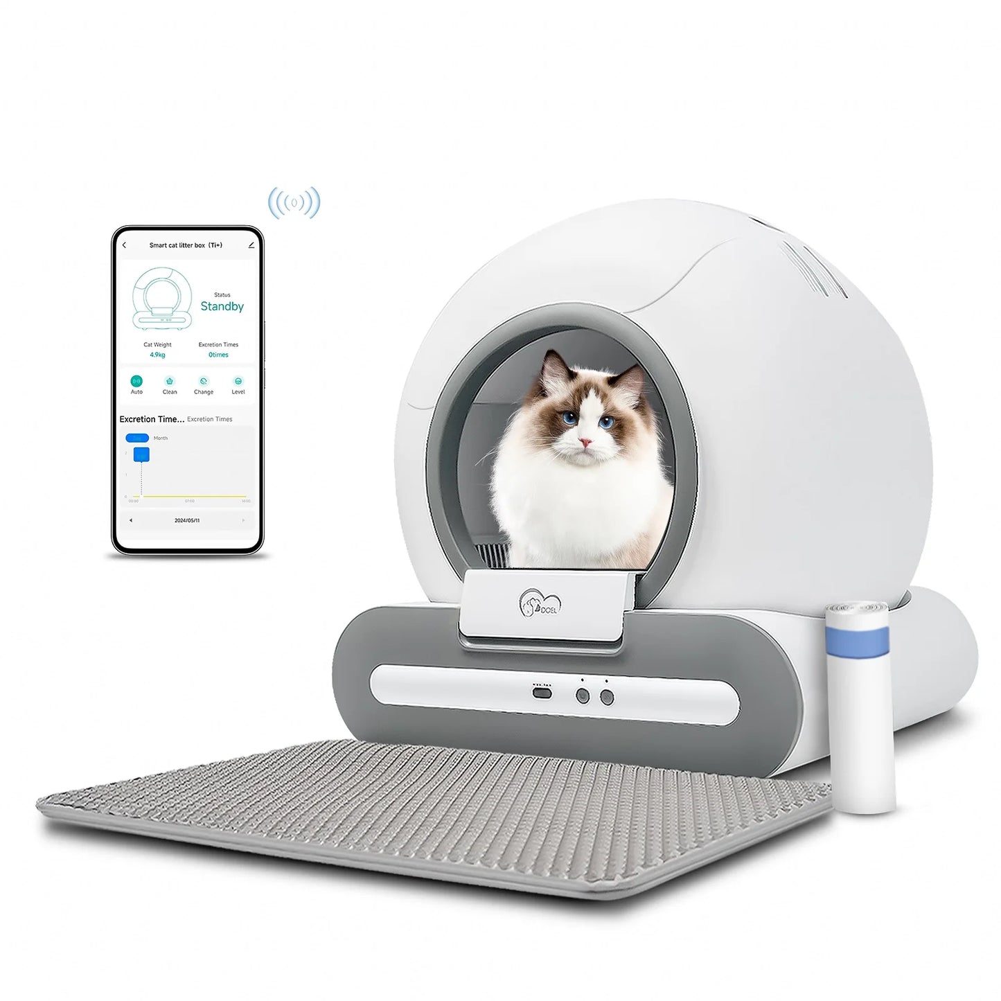 DOEL Automatic Self Cleaning Cat Litter Box with App Control and Litter Mat for Multiple / Large Cats