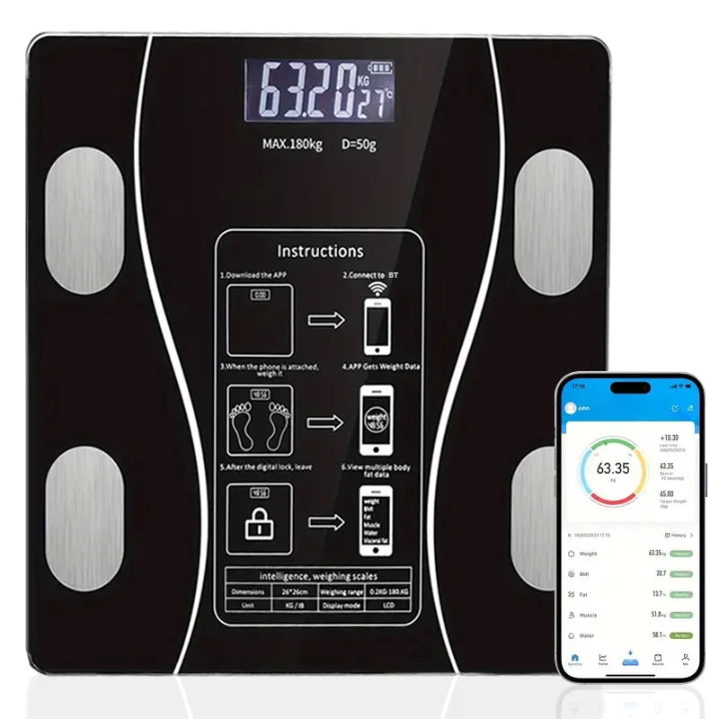 Smart Body Fat Scale Wireless LED Digital Bathroom Scale Body Composition Analyzer
