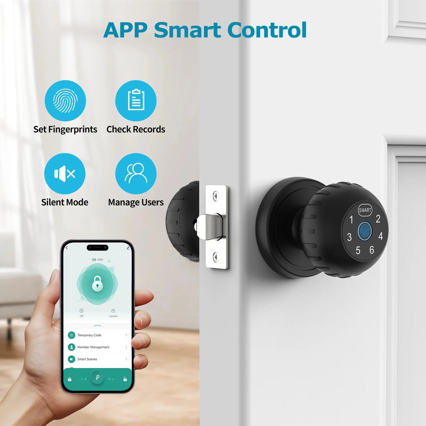 Viladepot Smart Fingerprint Door Lock with Touchscreen Keypad App Remote and Passcode Unlock for Indoor Use