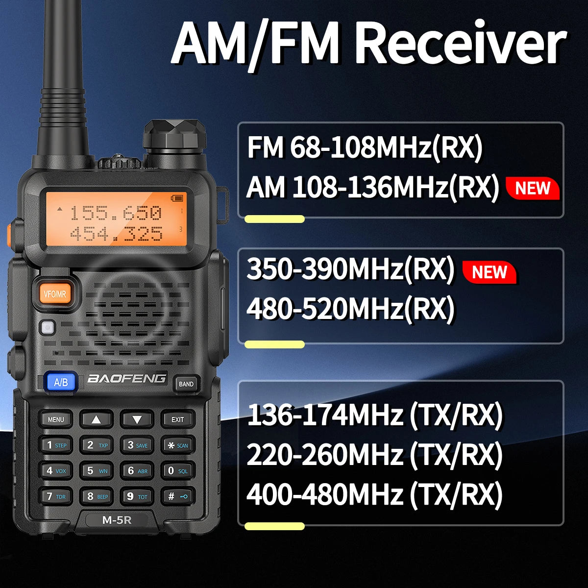 1 or 2PCS Baofeng M-5R 8W Walkie Talkie Multi Band Type-C Long Range