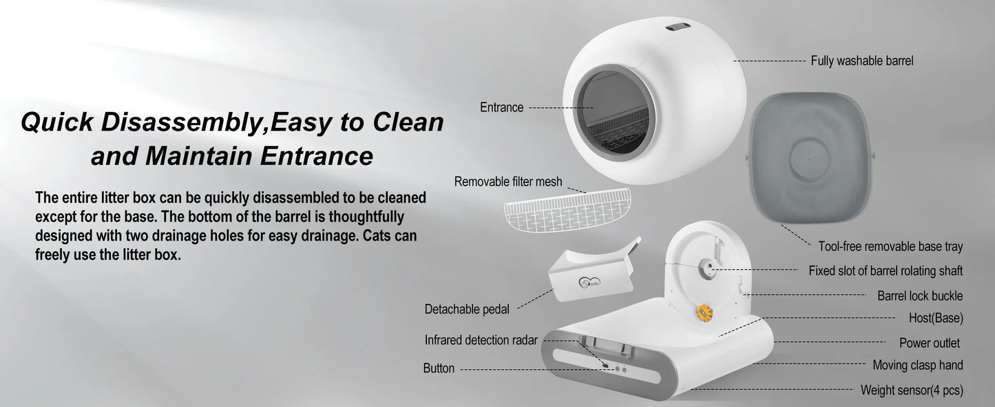 DOEL Automatic Self Cleaning Cat Litter Box with App Control and Litter Mat for Multiple / Large Cats