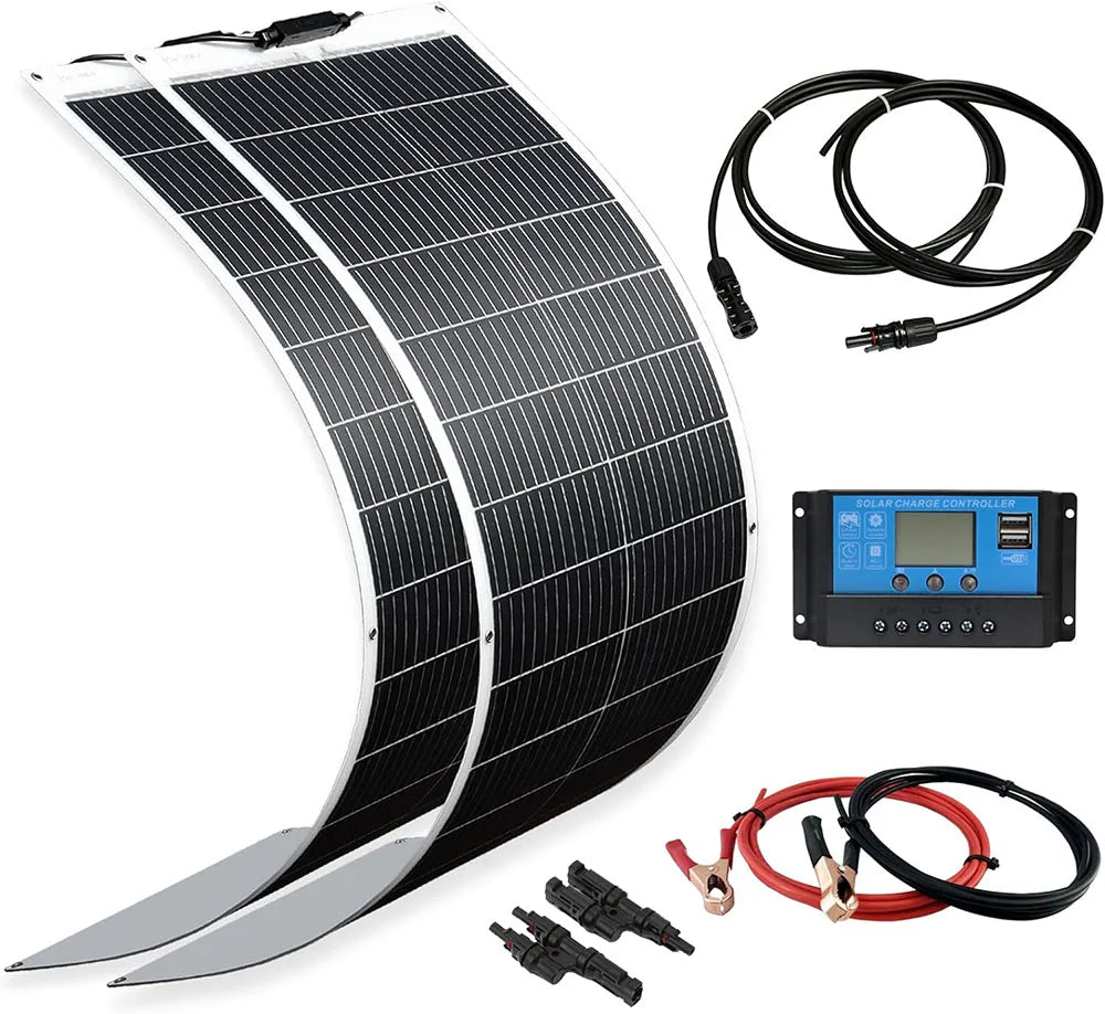 WUZECK 200W Flexible Solar Panel Kit 2x100W with 20A Controller and Cables