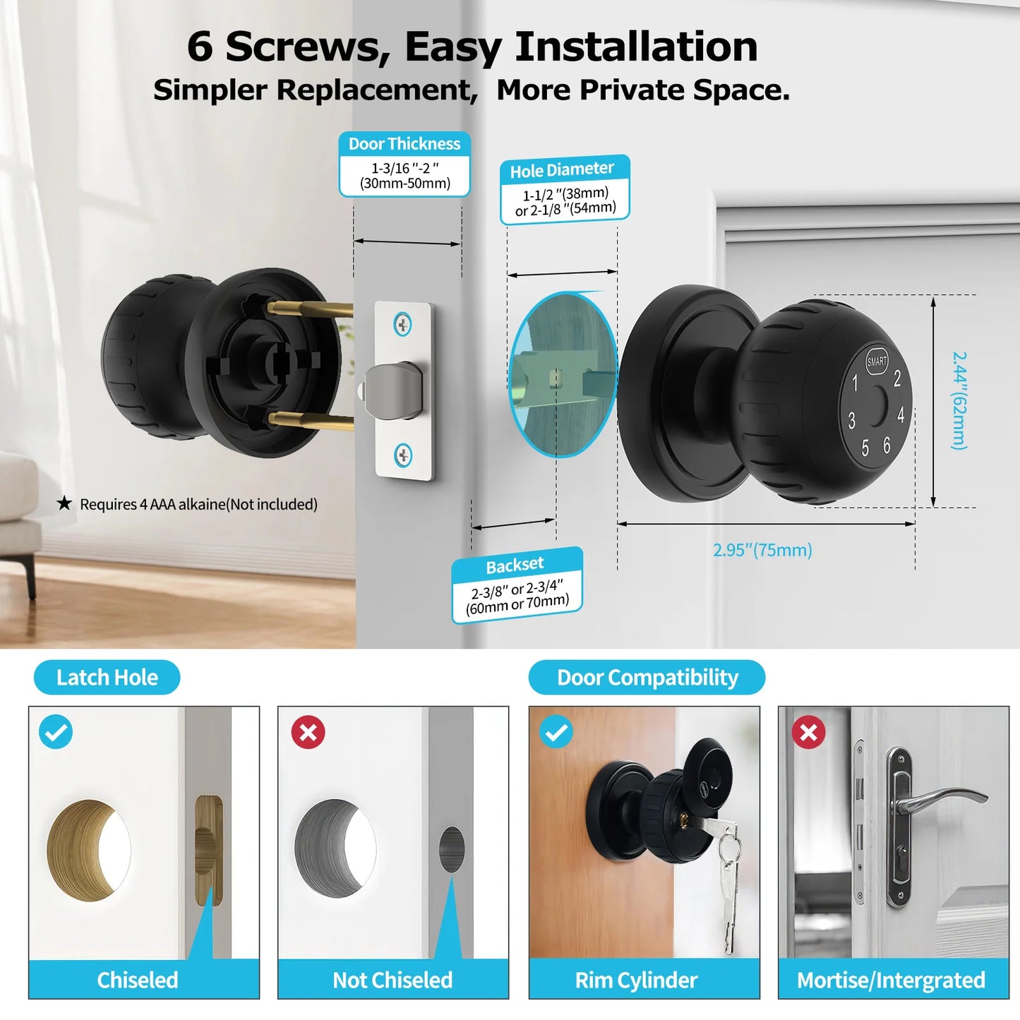 Viladepot Smart Fingerprint Door Lock with Touchscreen Keypad App Remote and Passcode Unlock for Indoor Use