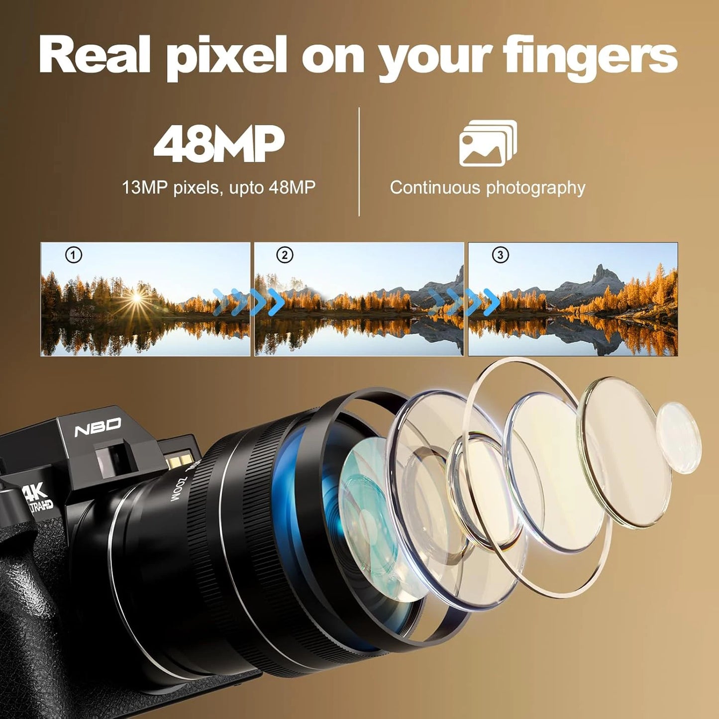NBD 48MP Digital Camera with 4K Video 3.0 Inch Flip Screen and 16X Digital Zoom