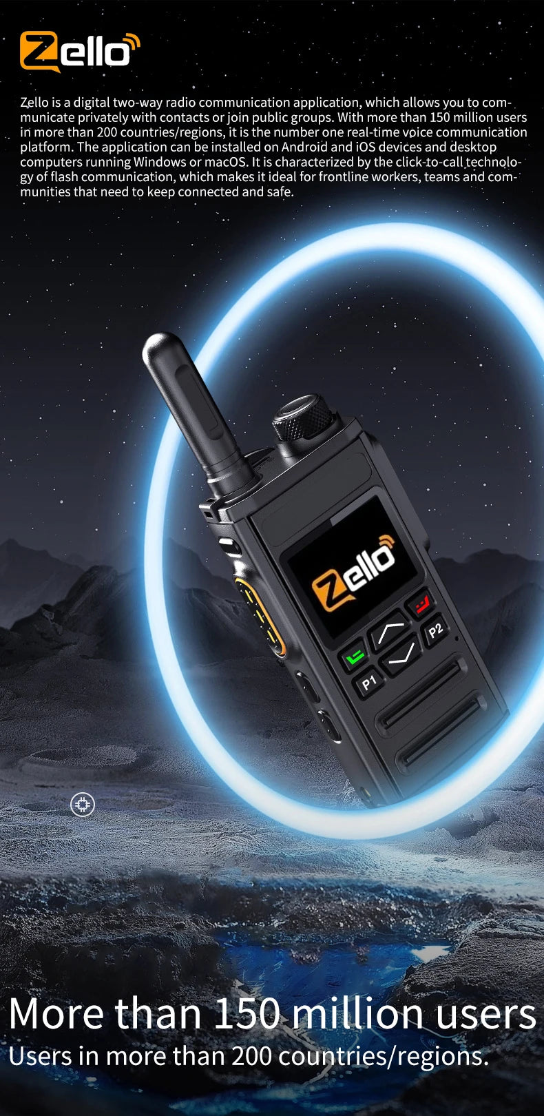 Zello 4G LTE WiFi POC Walkie Talkie with Bluetooth Long Battery Fast Charging